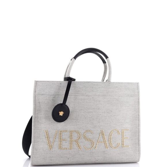 Versace La Medusa Tote Studded Canvas Large Gray - Picture 2 of 6